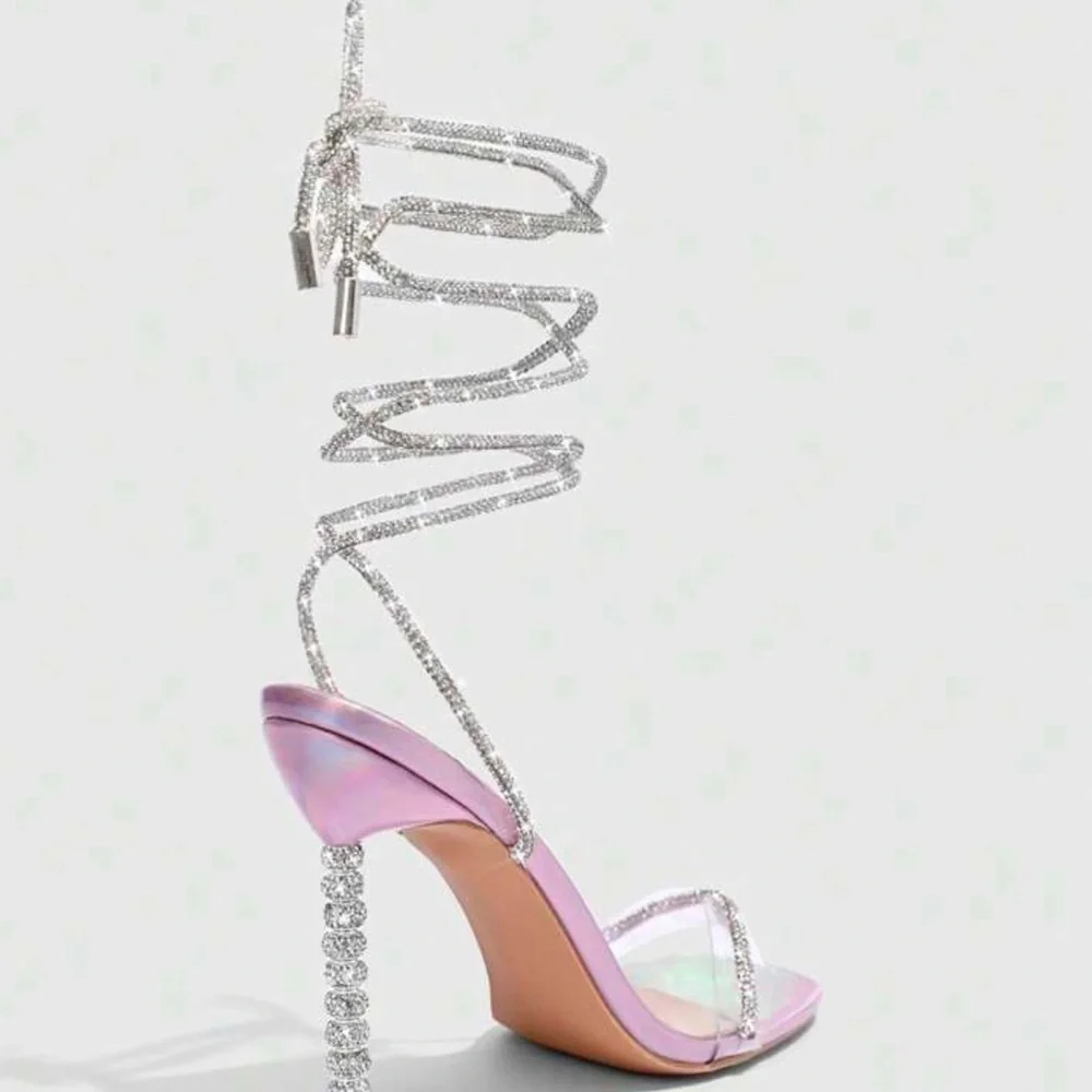 Wrap Around Sz 7.5 Soft Crystal Embossed Wraparound Pink Purple Metallic Heels